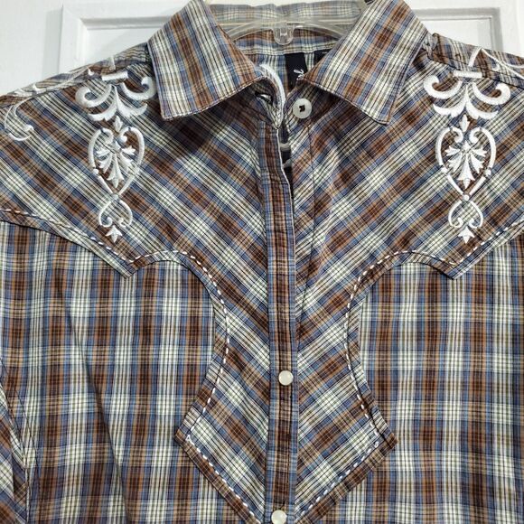 Cowgirl plaid shirt dress with Western-style embroidery and self-tie belt Size M - Picture 7 of 16